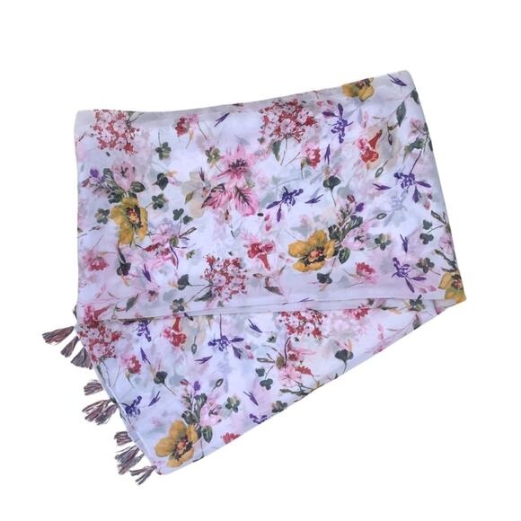 3/$35 Krazy Kat Floral Print Tassel Pink Purple Yellow Scarf Wrap Shawl - Picture 1 of 10